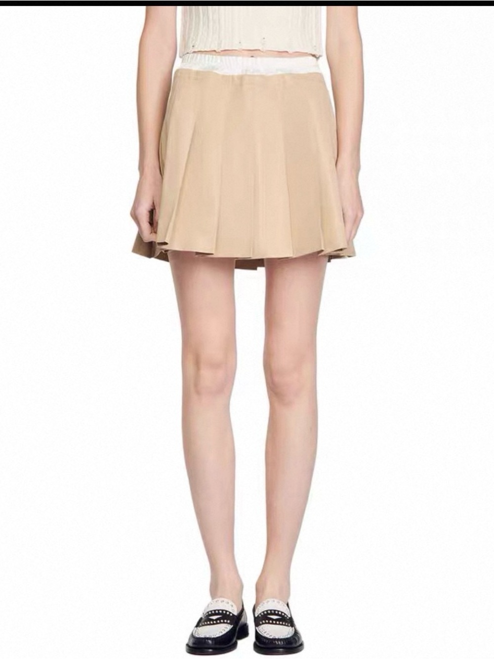 Sandro Beige Pleated Mini Skirt